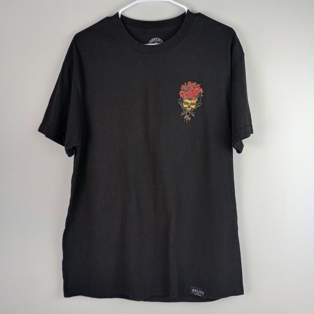 Sullen Art Collective Mens L Black Skull Roses Tattoo Art Graphic Tshirt